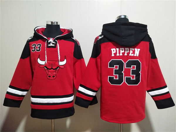 Men's Chicago Bulls #33 Scottie Pippen Red/Black Ageless Must-Have Lace-Up Pullover Hoodie - Click Image to Close